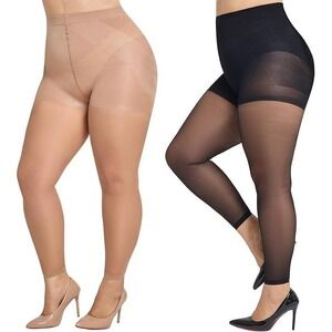 MSRP $19 MANZI 2 Pairs Women's Plus Size 3XL-4XL Footless Sheer Tights Tummy